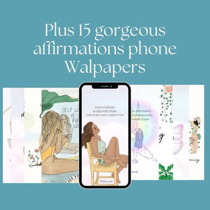 Manifest it bundle by Noharanda including 15 phone wallpapers with quotes and gorgeous illustrations, Canva Templates for Dream Board